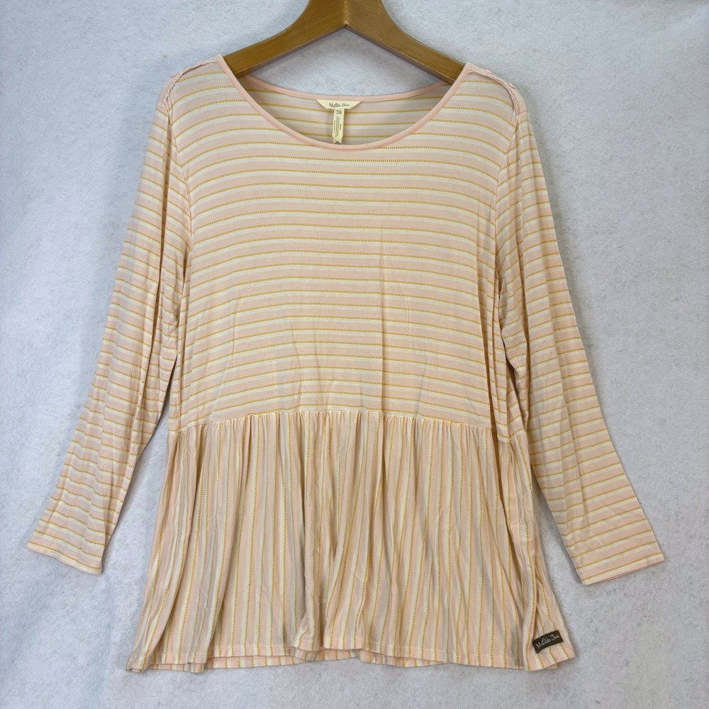 Matilda Jane Pink Yellow Striped Peplum Babydoll‎ Top Womens XXL Cottagecore